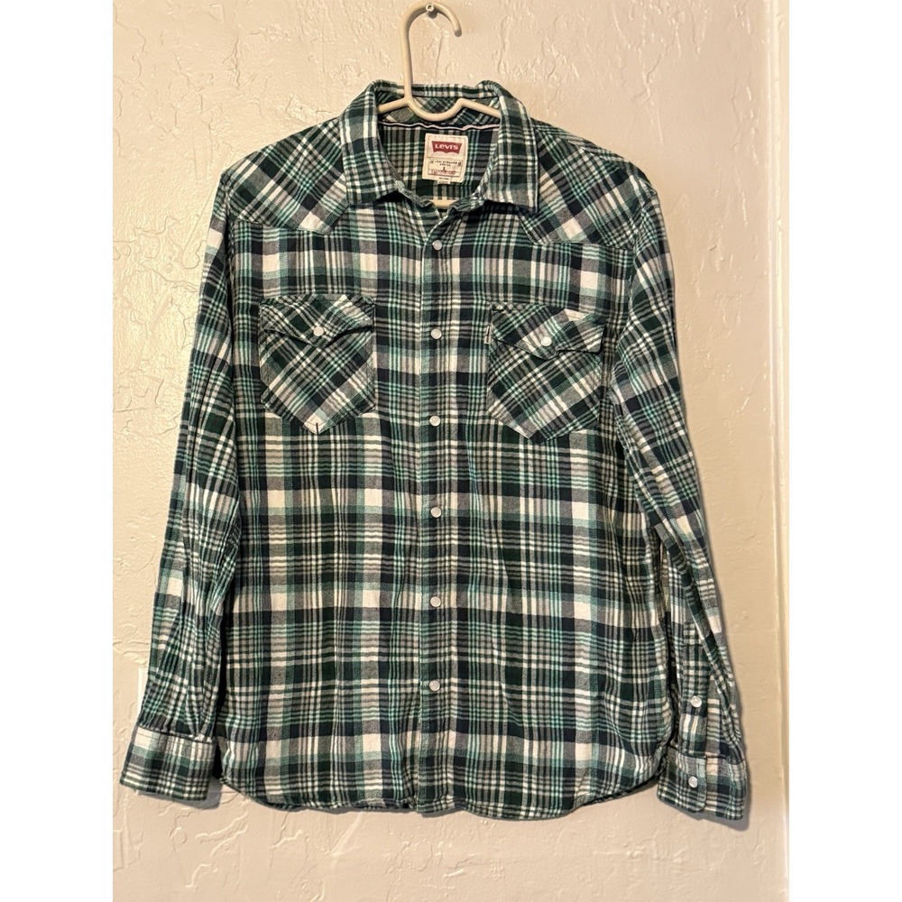 LEVI'S MEN'S CLASSIC LONG SLEEVE BUTTON UP PLAID Flannel  SHIRT Large